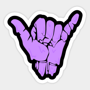 melting/dripping shaka hand sign in purple Sticker